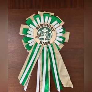 Starbucks Birthday Babe Party Ribbon - Green and Gold